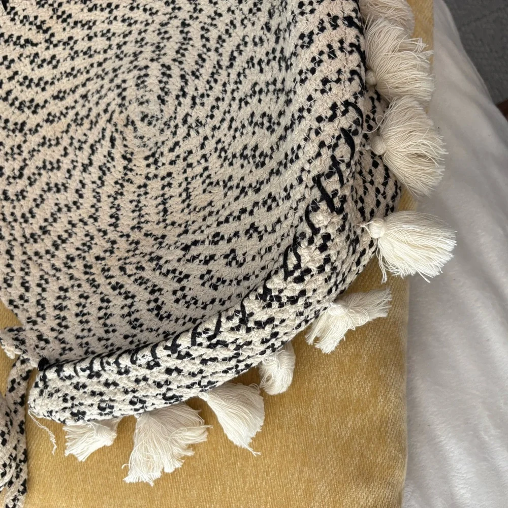 Echo Chic Black‎ and White Woven Tote beach Bag